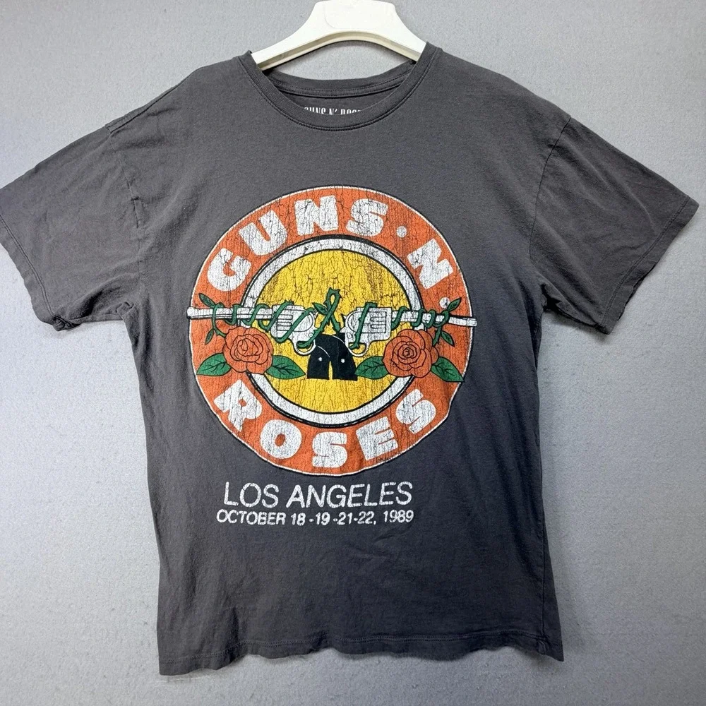 Guns N Roses 1989 Los Angeles T Shirt Adult Gray Distressed Graphic Band Tee S/M